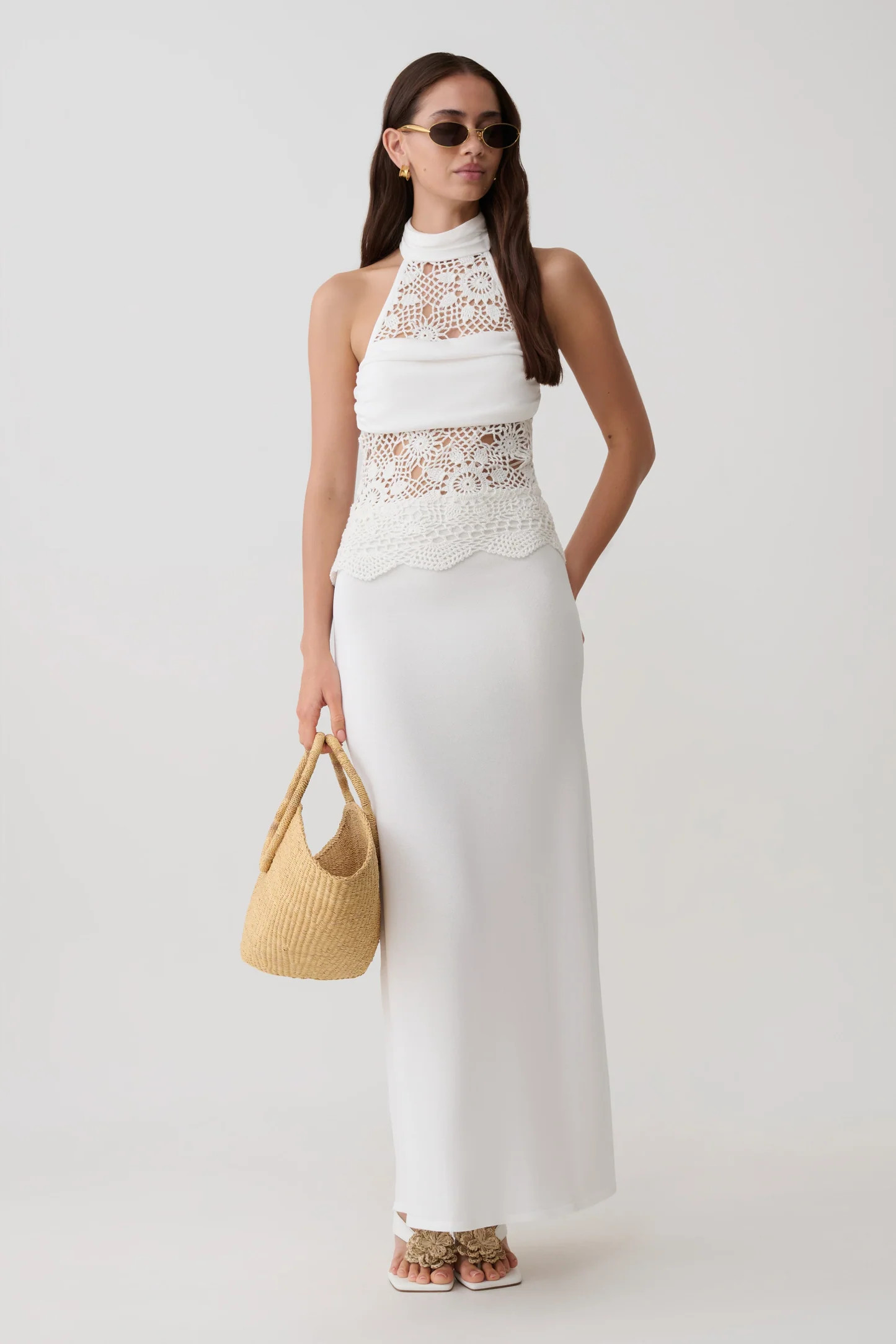 Tessie Knit & Crochet Maxi Dress - Ivory | Meshki UK
