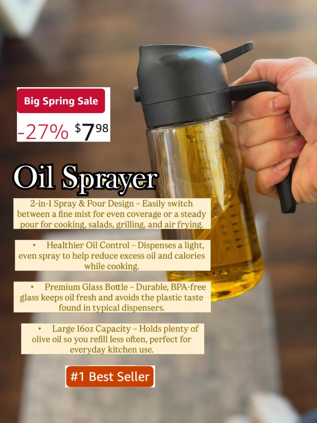 This oil sprayer makes cooking so much easier, giving the perfect light coat without the mess. Fewer calories, more flavor, every time 🫒✨🌸
#AmazonBigSpringSale #OilSprayer #CookingEssentials #AmazonFinds #KitchenGadgets #HealthyCooking #MealPrep #NonStickCooking #HomeKitchen #SpringSale 

 #LTKHome #LTKSaleAlert