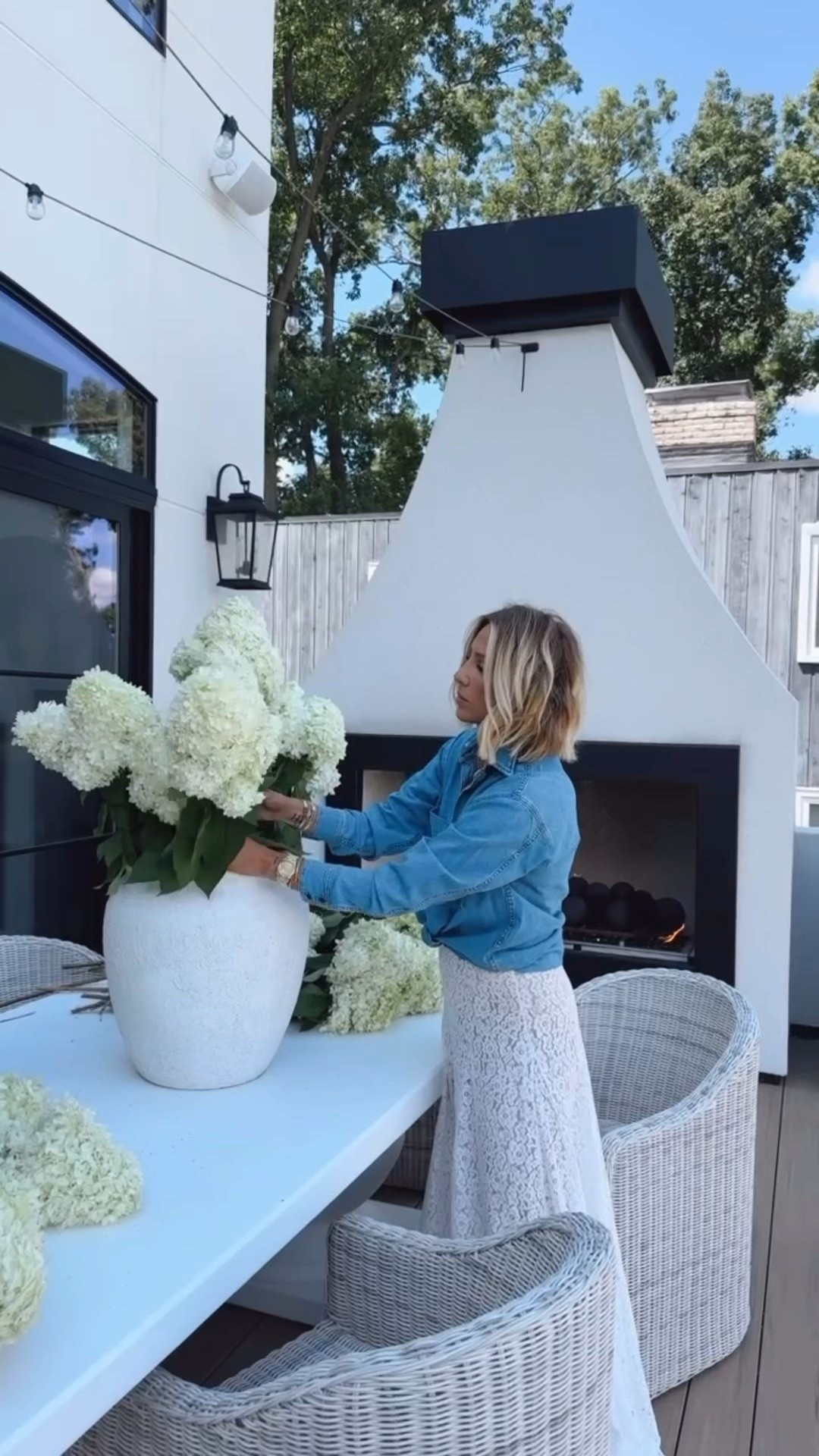 Exact outfit … skirt is on pre order but worth snagging. 💯💯💯 Hydrangeas are real.. but found some really large faux ones on Amazon  