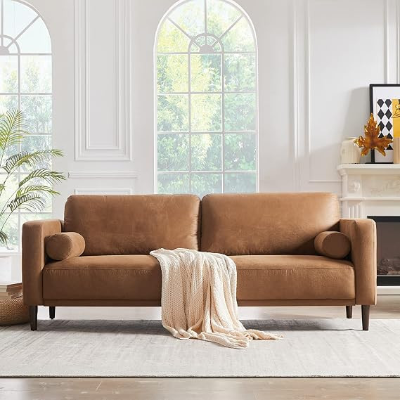 79" Sofa Couches for Living Room Mid-Century Modern Decor Faux Leather Couch with Deep Seat&Cloud... | Amazon (US)