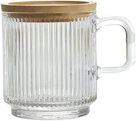 Lysenn Clear Glass Coffee Mug with Lid - Premium Classical Vertical Stripes Glass Tea Cup - for |Lat | Amazon (US)