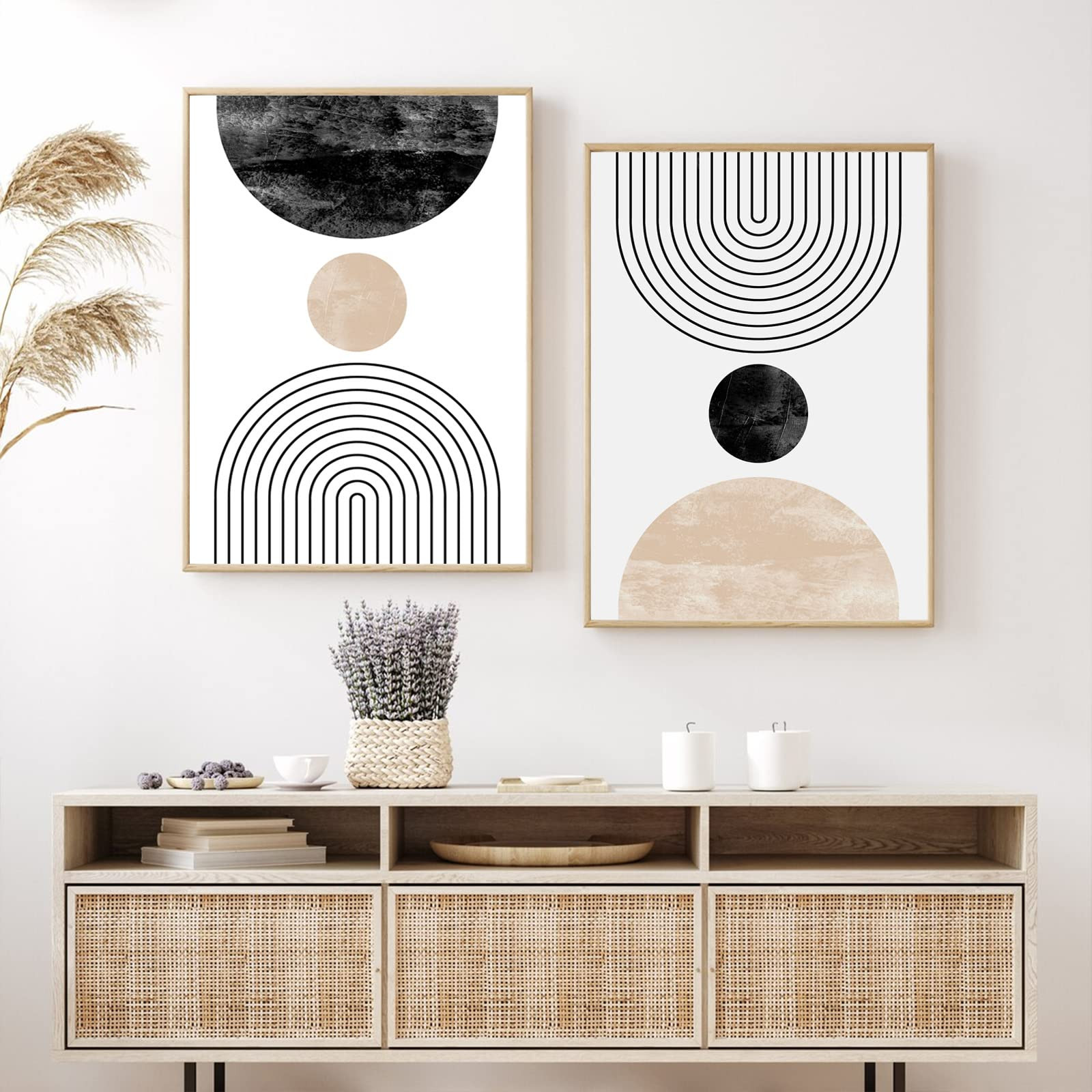 Mid Century Modern Wall Art Prints Set of 2, Neutral Abstract Geometric Wall Art Boho Wall Art Canva | Amazon (US)
