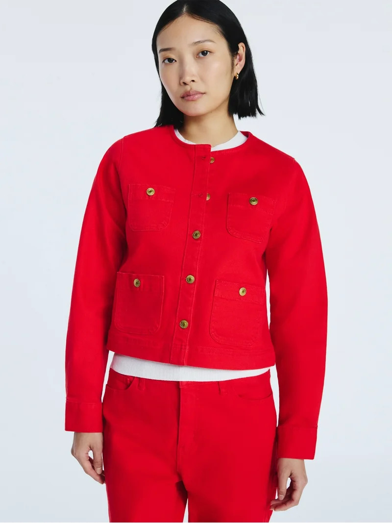 Free Assembly Women's Collarless Denim Jacket, Sizes XS-XXL | Walmart (US)