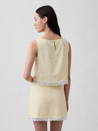Linen-Blend Lace-Hem Crop Shell Top | Gap (US)
