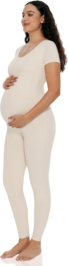 POSHDIVAH Women's Maternity Jumpsuit Romper Pregnancy Short Sleeve T Shirts Bodycon Bodysuit Shap... | Amazon (US)