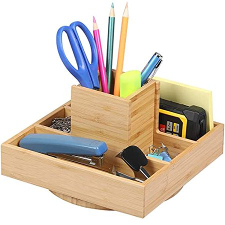 Office Supplies Desk Organizer Bamboo - Spinning Desktop Organizer Darfoo Home Office Art Supply Sto | Walmart (US)