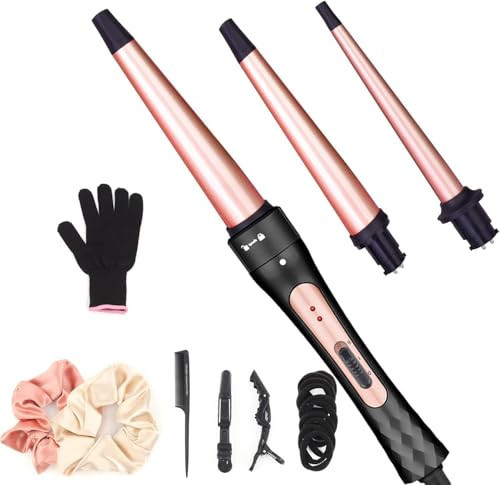 Curling Iron Wand Set, Curling Wand 3 in 1 Hair Curling Wands Interchangeable Ceramic 0.35-1.25inch Barrel Hair Curler, with Heat Resistant Glove | Amazon (US)