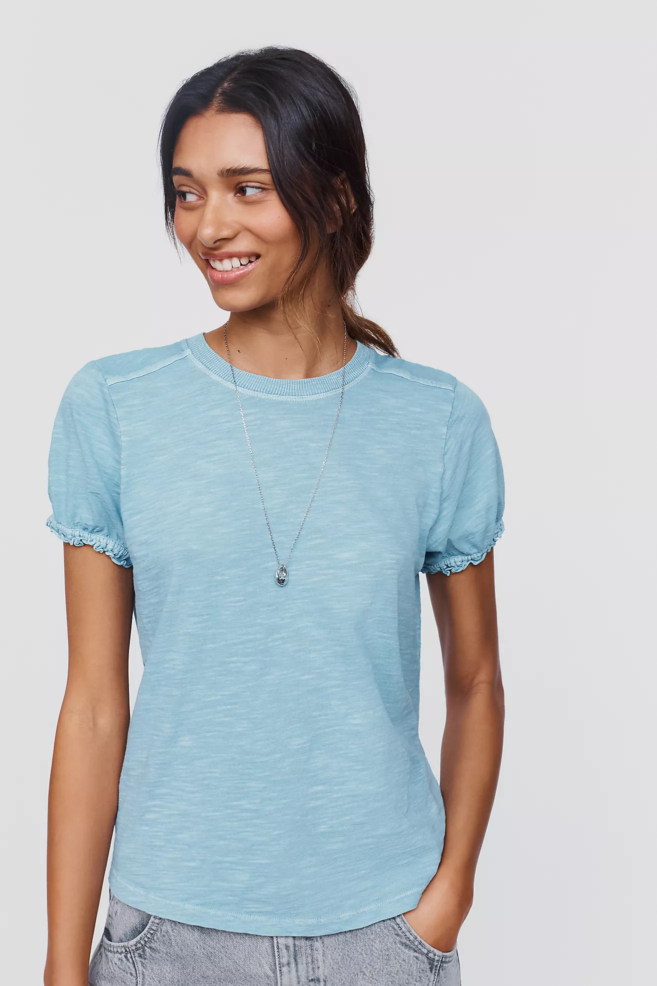Pilcro Bennie 100% Cotton Slim Puff Sleeve Tee | Anthropologie (US)