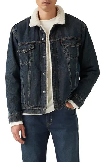 Levi's® Relaxed Fit Faux Shearling Lined Denim Trucker Jacket in Night Shadows Sherpa Trk at Nordstrom Rack, Size Large | Nordstrom Rack