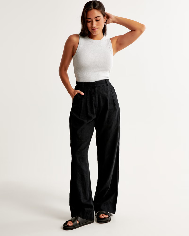 Curve Love Linen-Blend Tailored Wide Leg Pant | Abercrombie & Fitch (US)