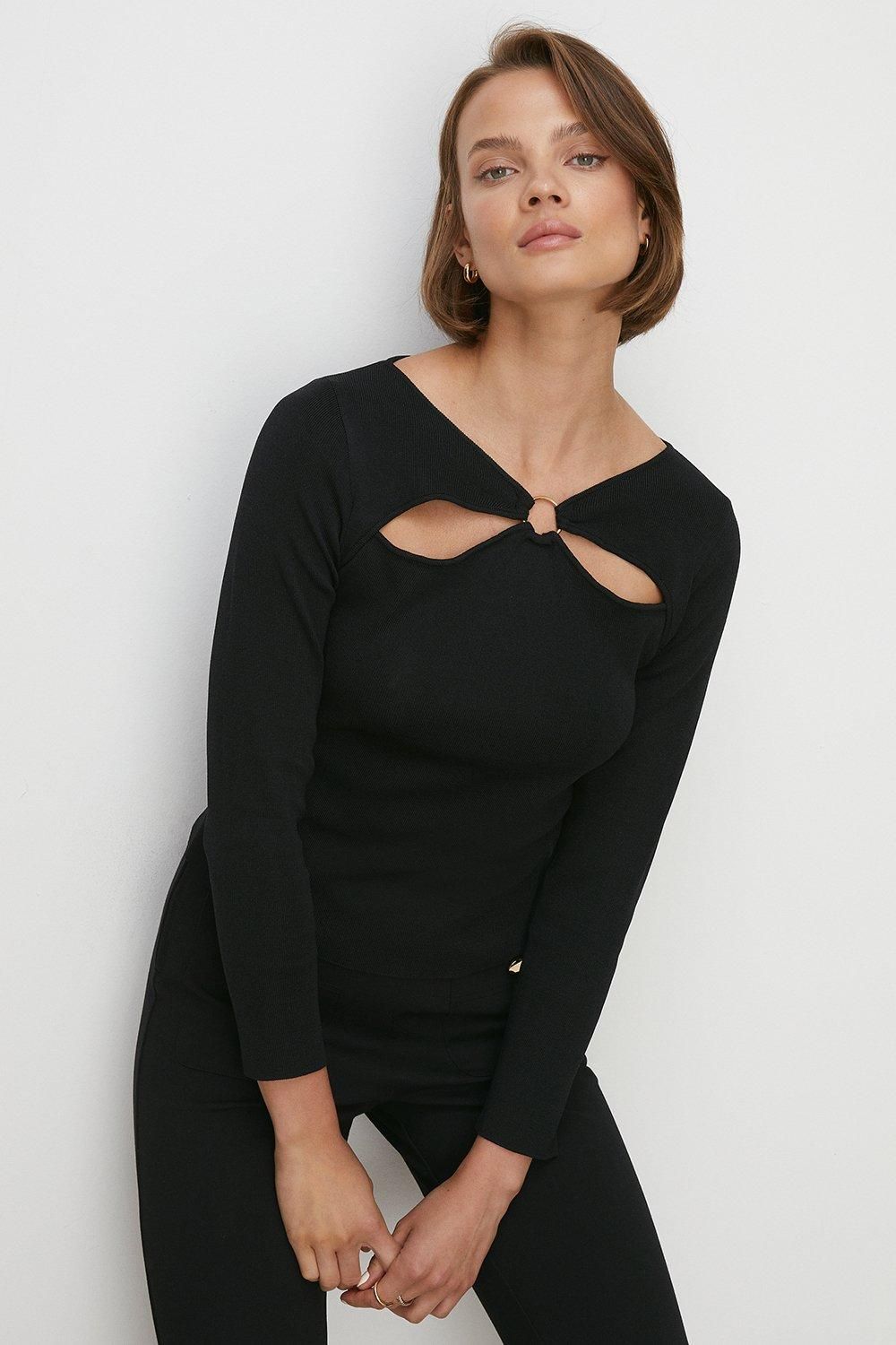Ring Detail Cut Out Knit Top | Oasis UK & IE