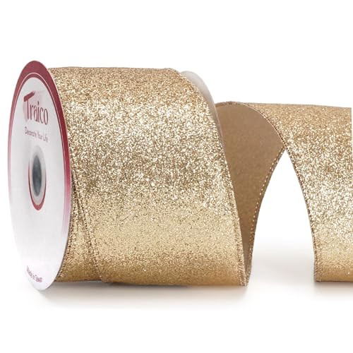 Traico Gold Glitter Wired Ribbon - 2.5 Inch x 10 Yards (30 Ft) x 1 Roll for Christmas Home Decor, Gift Wrapping, Bow Making, Wreath, DIY Crafts, Wedding | Amazon (US)