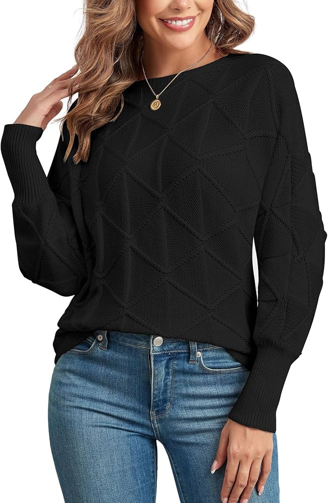 ZAFUL Women's Casual Crewneck Sweaters Fall 2024 Lightweight Long Batwing Sleeve Pullover Sweater... | Amazon (US)