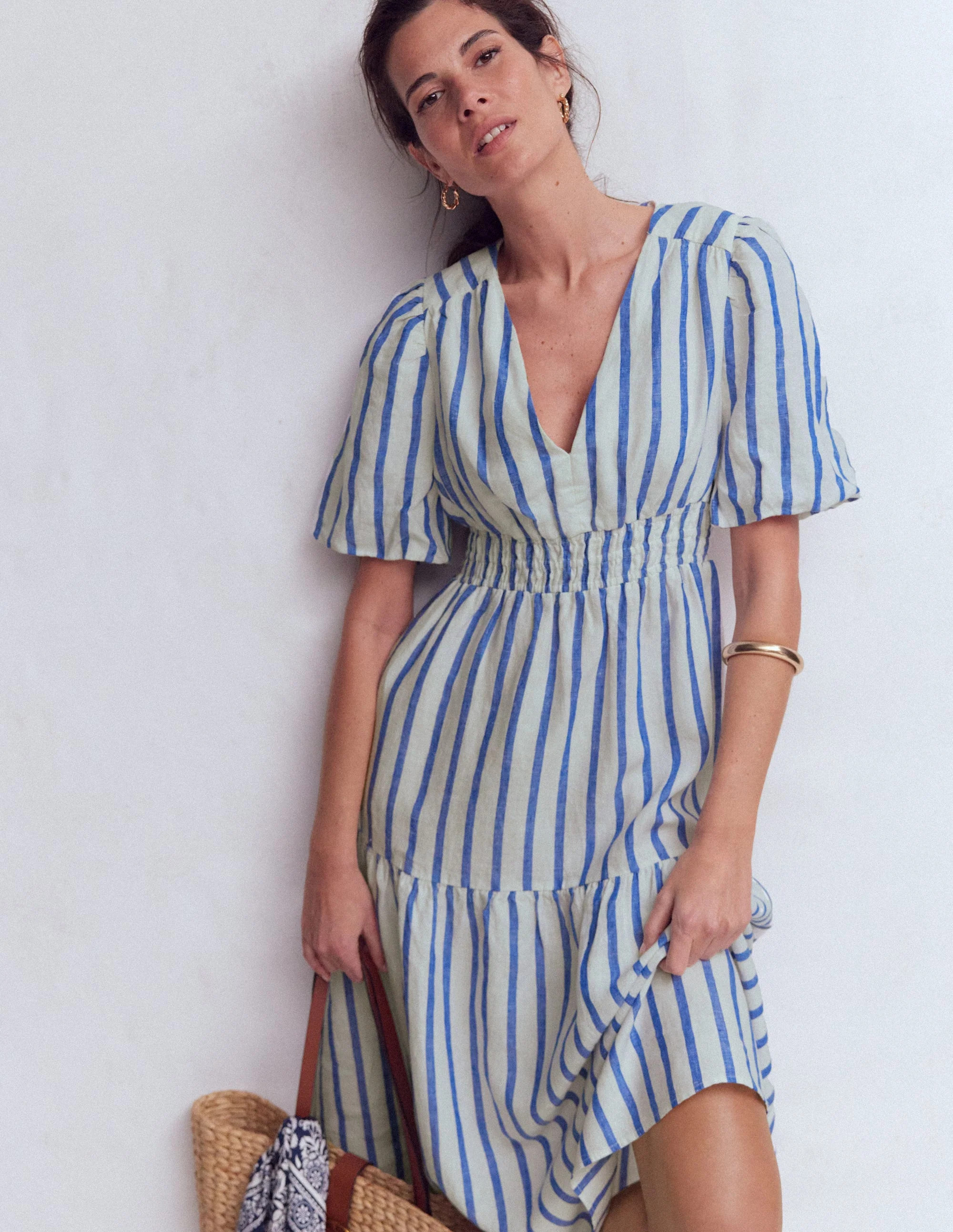 Boden Women's Irene Linen Midi Dress in Blue | Size 20/22 | Boden (US)
