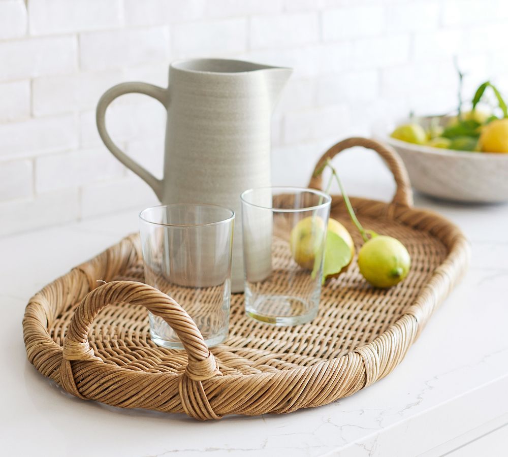 Handwoven Wicker Oval Serving Tray | Pottery Barn (US)