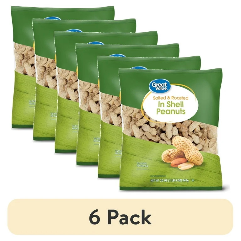 (6 pack) Great Value Salted & Roasted in Shell Peanuts, 20 oz | Walmart (US)