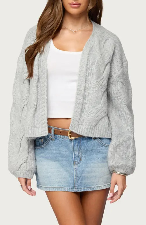EDIKTED Braiden Chunky Cable Stitch Cardigan in Light-Grey-Melange at Nordstrom, Size Large | Nordstrom