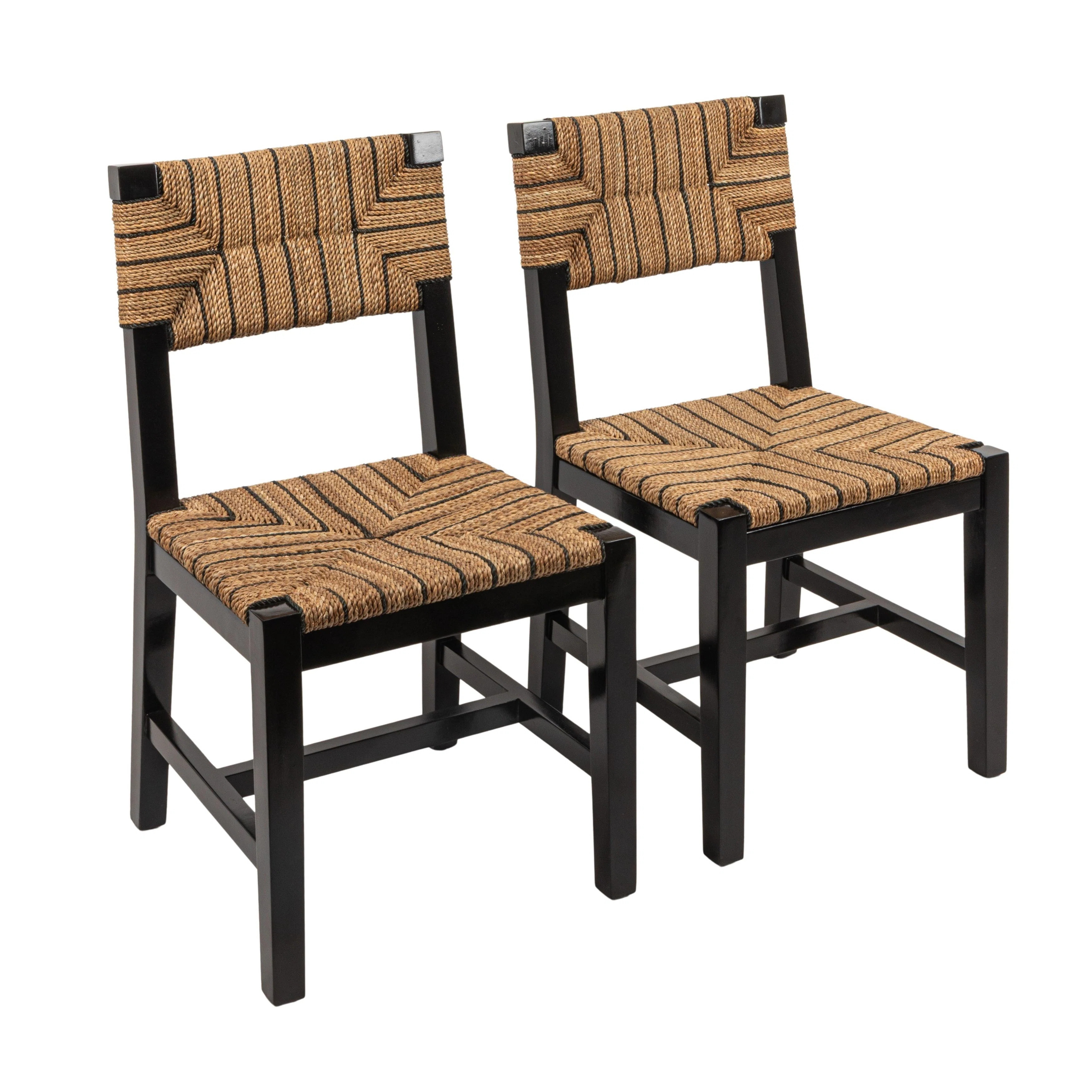Mahogany Wood & Natural Woven Seagrass Rope Dining Chair (Set of 2) | Joss & Main