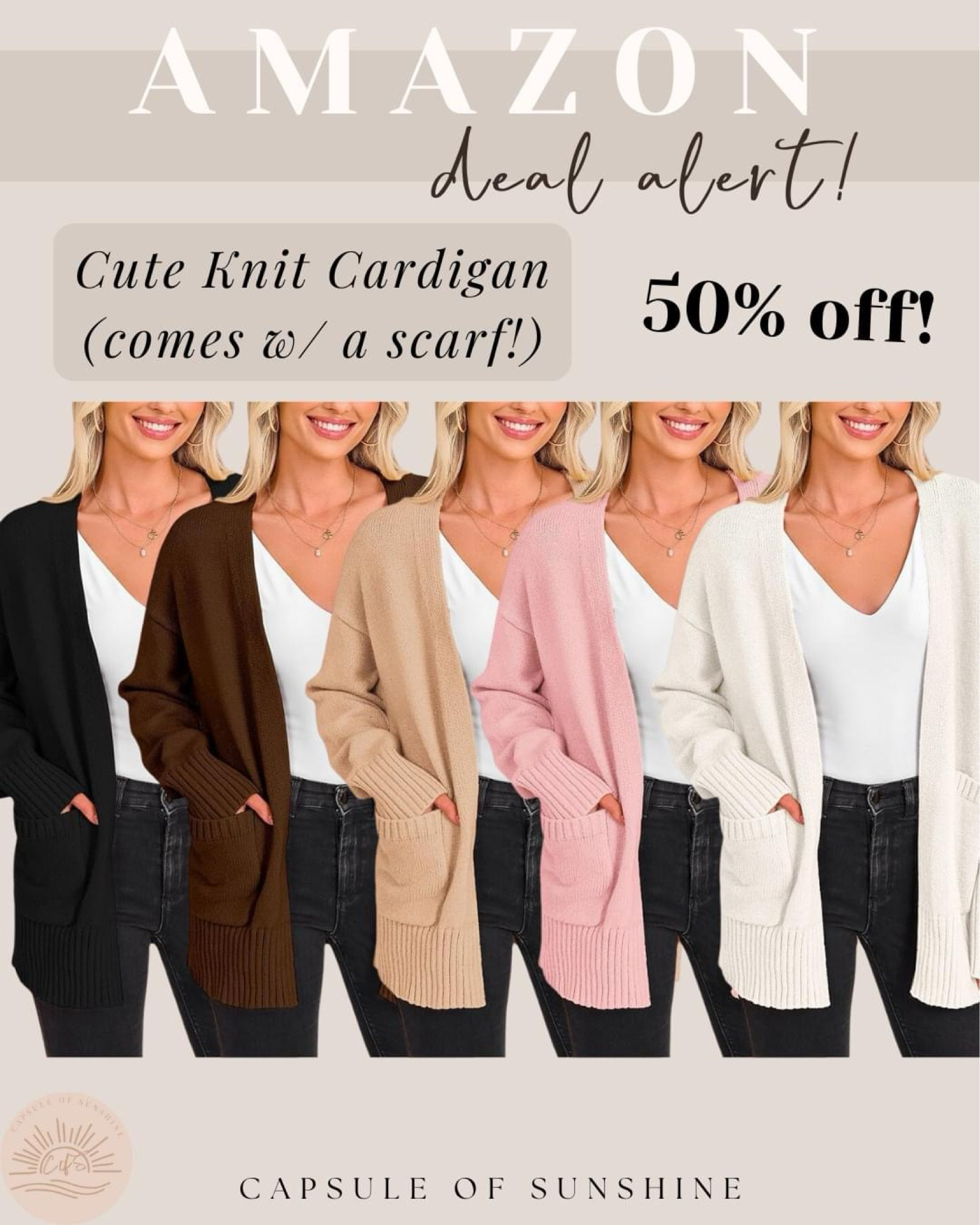 ✨This cute Knit Cardigan is currently 50% off! That brings it down to just $14.99 plus it comes with a matching scarf! Great d e a l ! Clip the Qpon ✂️ & use c0de 30O58Z8Z at check0ut 

#LTKStyleTip #LTKSaleAlert #LTKFindsUnder50