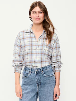Oversized Button-Down Boyfriend Flannel Shirt | Old Navy (CA)