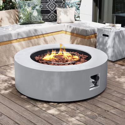 UPHA Round Iron Gas Fire Pit Table with Propane Tank Cover 42-Inches W White Iron Round Liquid pr... | Lowe's