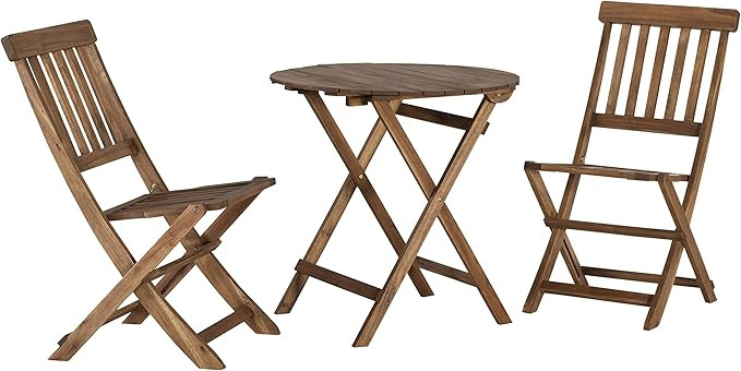 Linon Catalan Finished Three Piece Foldable Bistro Cafe Set, Acorn Brown | Amazon (US)