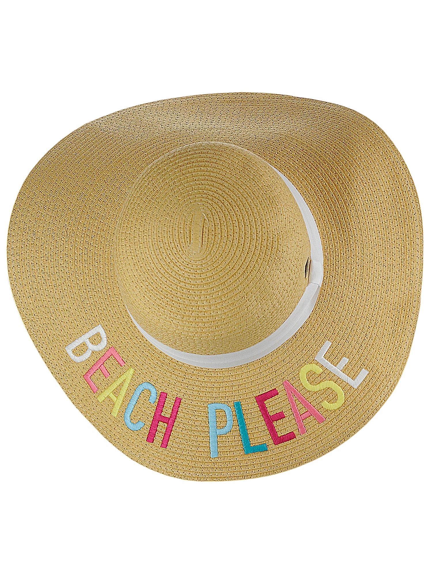 C.C Women's Paper Weaved Crushable Beach Embroidered Quote Floppy Brim Sun Hat, Beach Please in M... | Walmart (US)