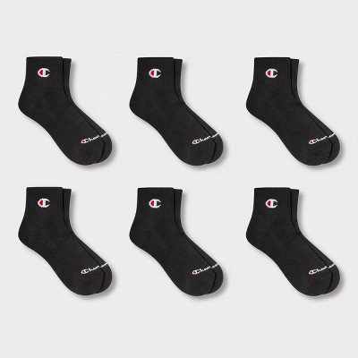 Champion Iconic Essentials Women's 6pk Cushioned Quarter Crew Socks - Black 4-10 | Target