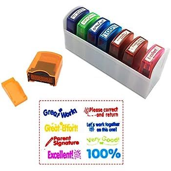 Reliancer Colorful Self-Inking Motivation School Grading Teacher Stamp Set and Tray (8-Piece) | Amazon (US)