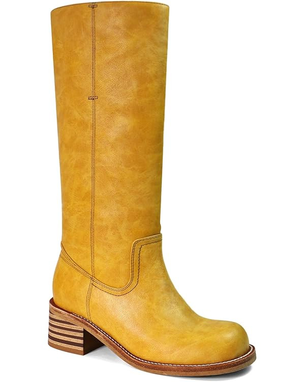 UBWDU Women's Knee High Boots Chunky Block Heel Long Boots Square Toe Low Heel Boots for Women | Amazon (US)