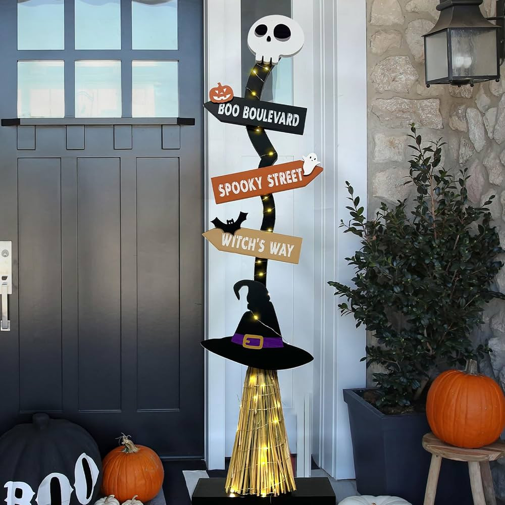 DAZONGE Halloween Decorations -Lighted Halloween Wooden Witch’s Broom for Indoor Outdoor Porch ... | Amazon (US)