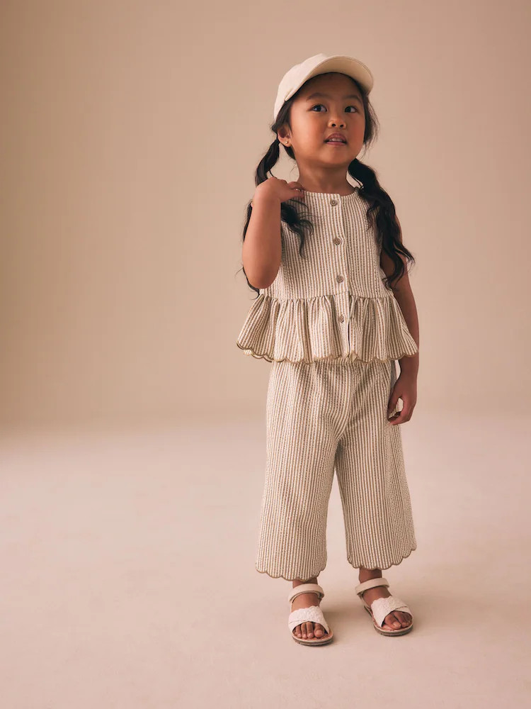 Neutral Stripe Peplum Vest and Wide Trousers Set (3mths-7yrs) | Next US