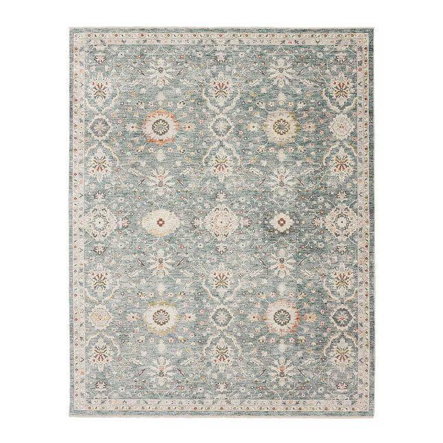 allen + roth with STAINMASTER Sapphire Petals 8 x 10 (ft) Loomed Polypropylene Blue Rectangular I... | Lowe's