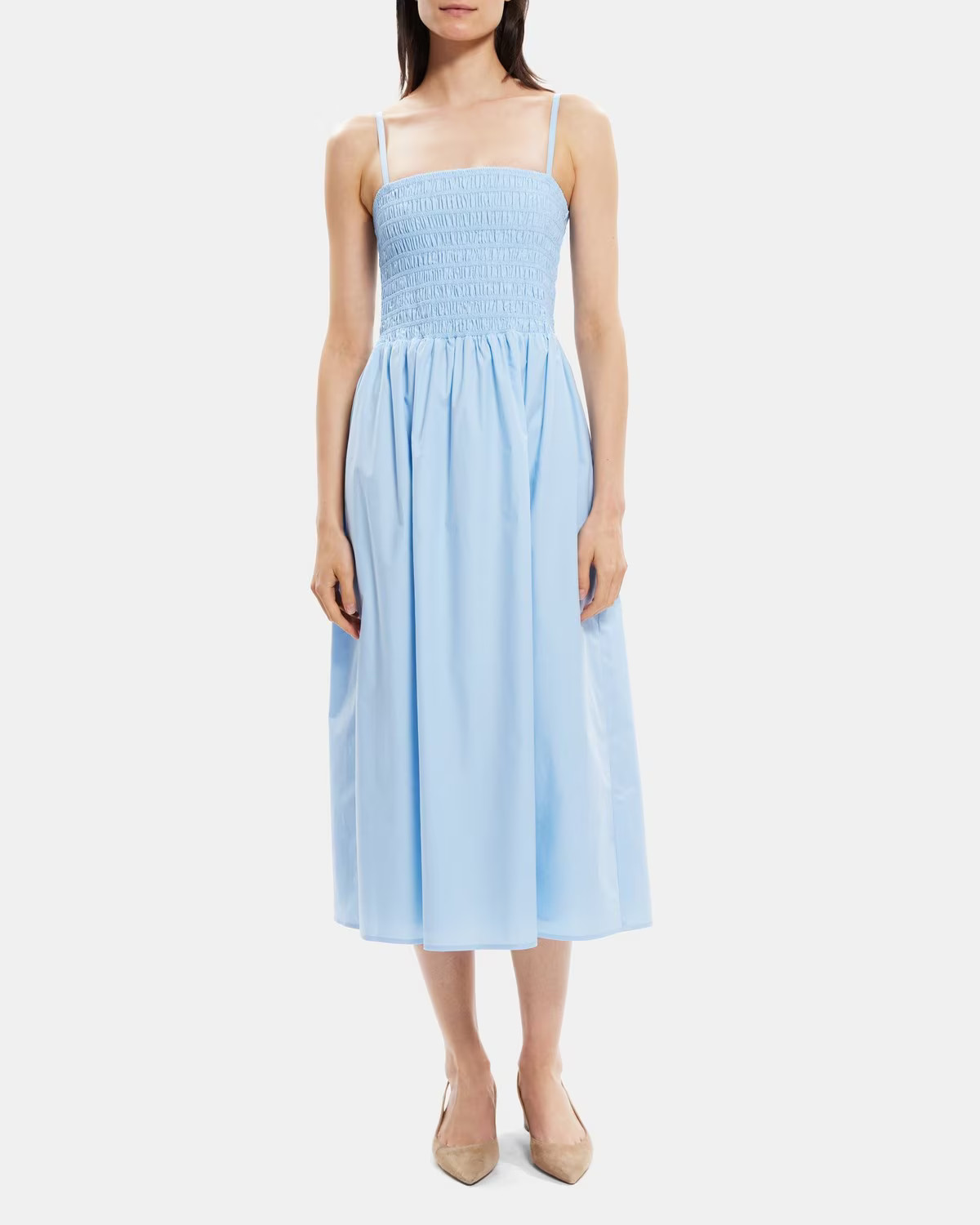 Cotton Poplin Smocked Midi Dress | Theory Outlet | Theory Outlet