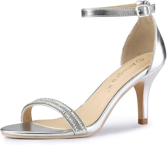 Allegra K Women's Stiletto Heels Rhinestone Ankle Strap Sandals | Amazon (US)