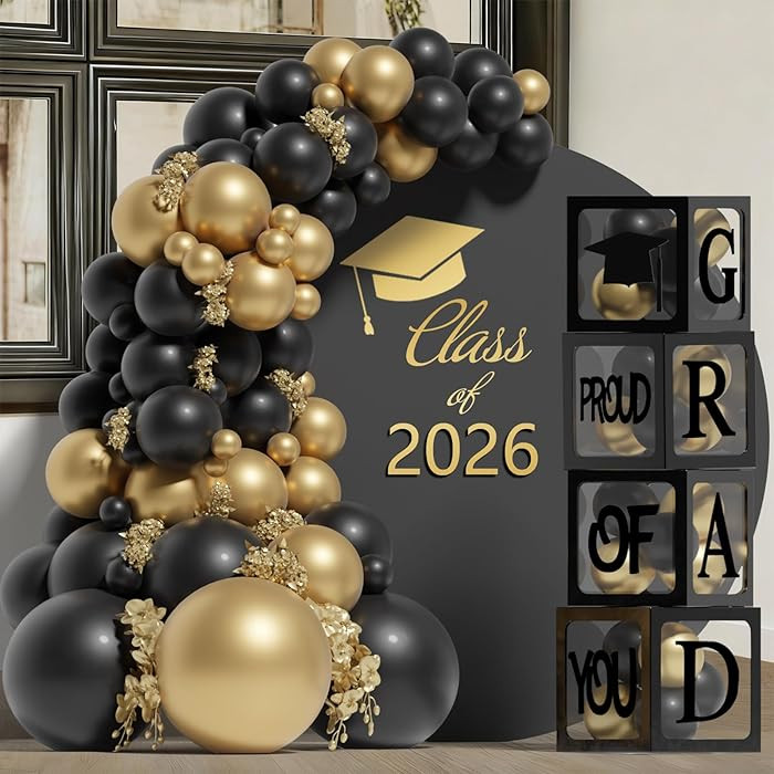 Graduation Decorations 2026,4 Pcs Transparent Balloon Boxes with Letters of GRAD,PROUD OF YOU,Cla... | Amazon (US)