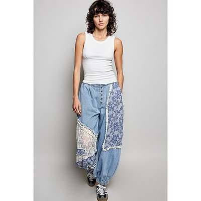POL Patchwork Denim Jogger pants Boho Lace Print Elastic Waist Relaxed FitSIZE S | eBay | eBay US