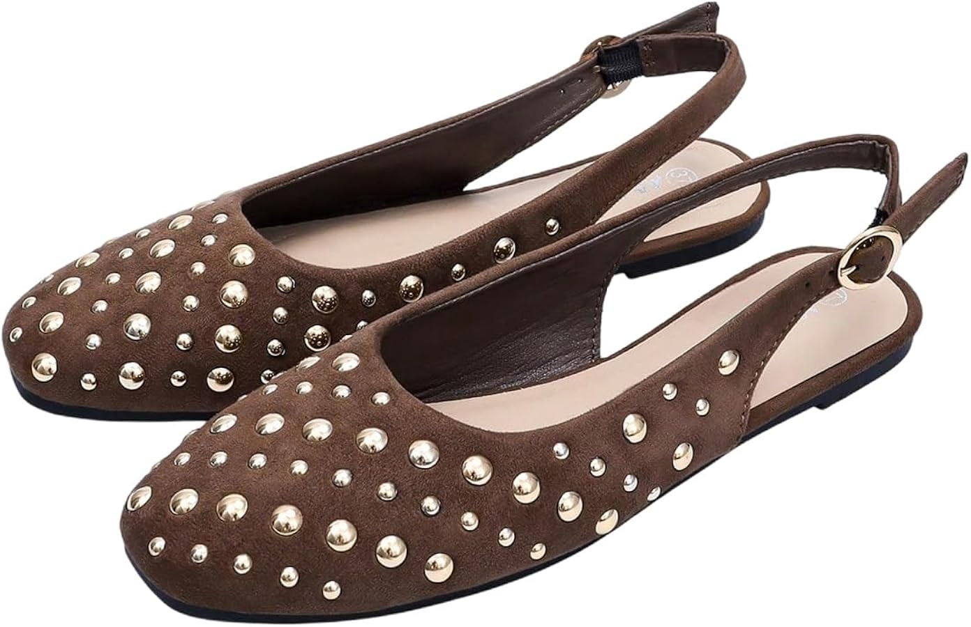 MakeMeChic Women's Studded Pointed Toe Mule Shoes Leather Slingback Ballet Flat Shoes | Amazon (US)