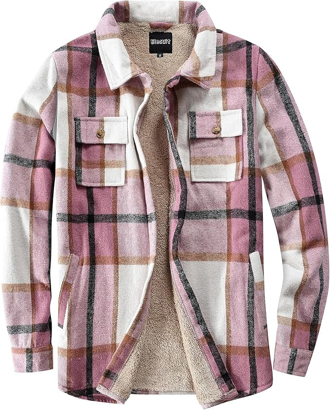 Elesuit Women's Sherpa Lined Flannel Shirt Jacket Plaid Button Down Jacket Coat for Women with Po... | Amazon (US)
