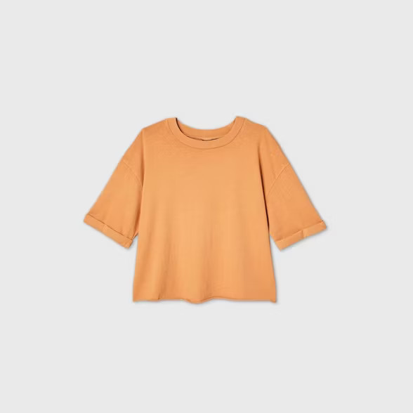 Women's Rolled Cuff Short Sleeve Boxy T-Shirt - Wild Fable™ | Target