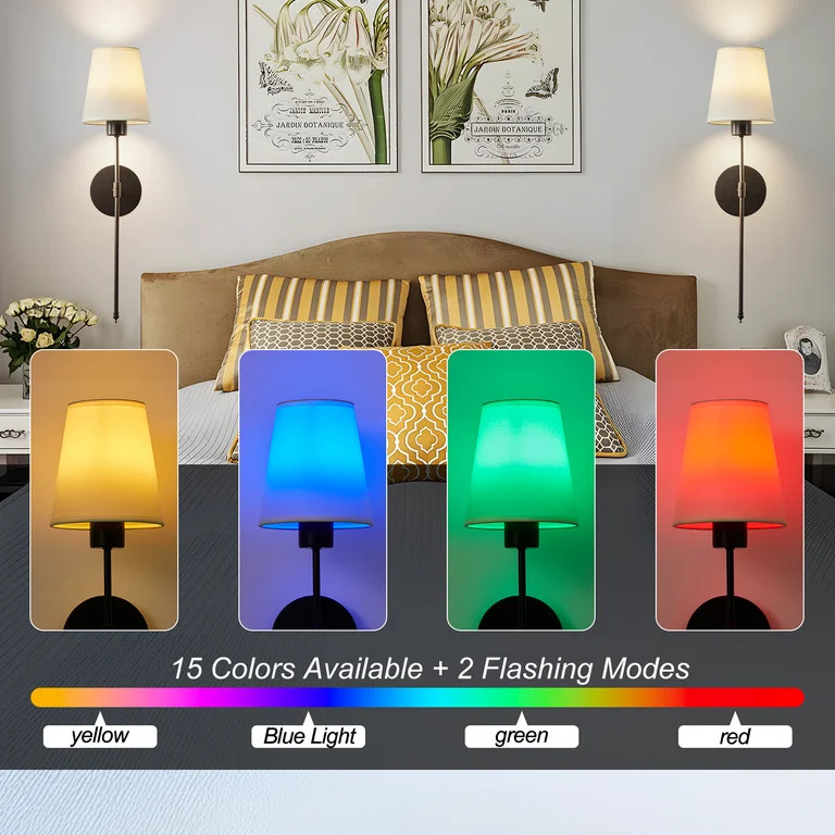 Wireless Rechargeable Wall Sconce Set of 2, RGB Dimmable Light with 15 Colors and Remote Control,... | Walmart (US)