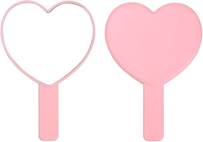 TBWHL Heart-Shaped Travel Handheld Mirror, Cosmetic Hand Mirror with Handle (Pink, 1Pack) | Amazon (US)