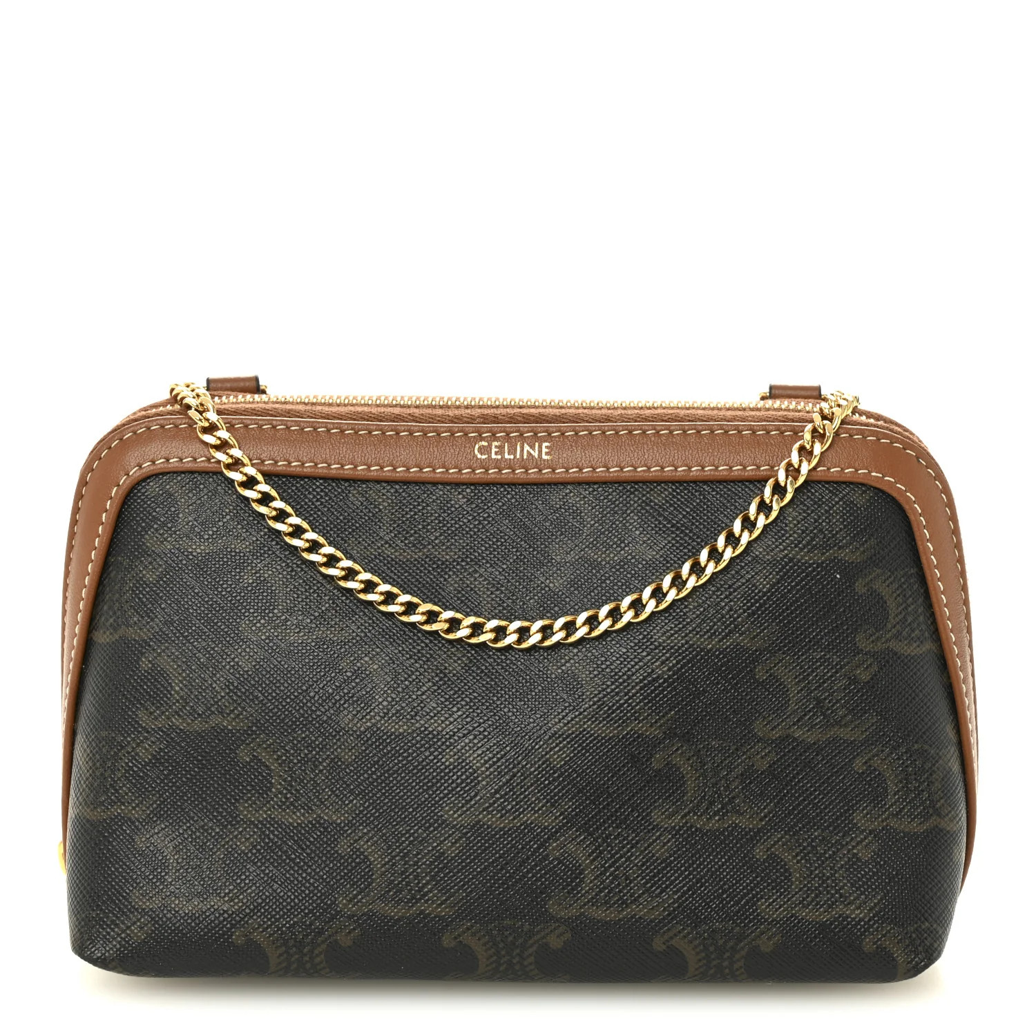 Triomphe Canvas Lambskin Clutch On Chain Tan | FASHIONPHILE (US)