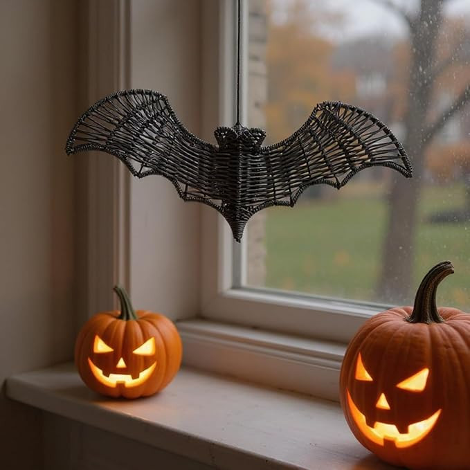 Black Woven Rattan Bat Ornament, 9.8in Hanging Halloween Decorations | Amazon (US)