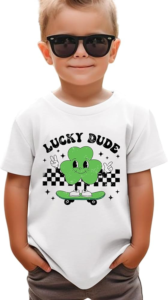 Toddler Baby St Patrick's Day T-Shirts Boys Lucky Dude Toddler Shirt Cute Clover Graphic Tee Tops | Amazon (US)