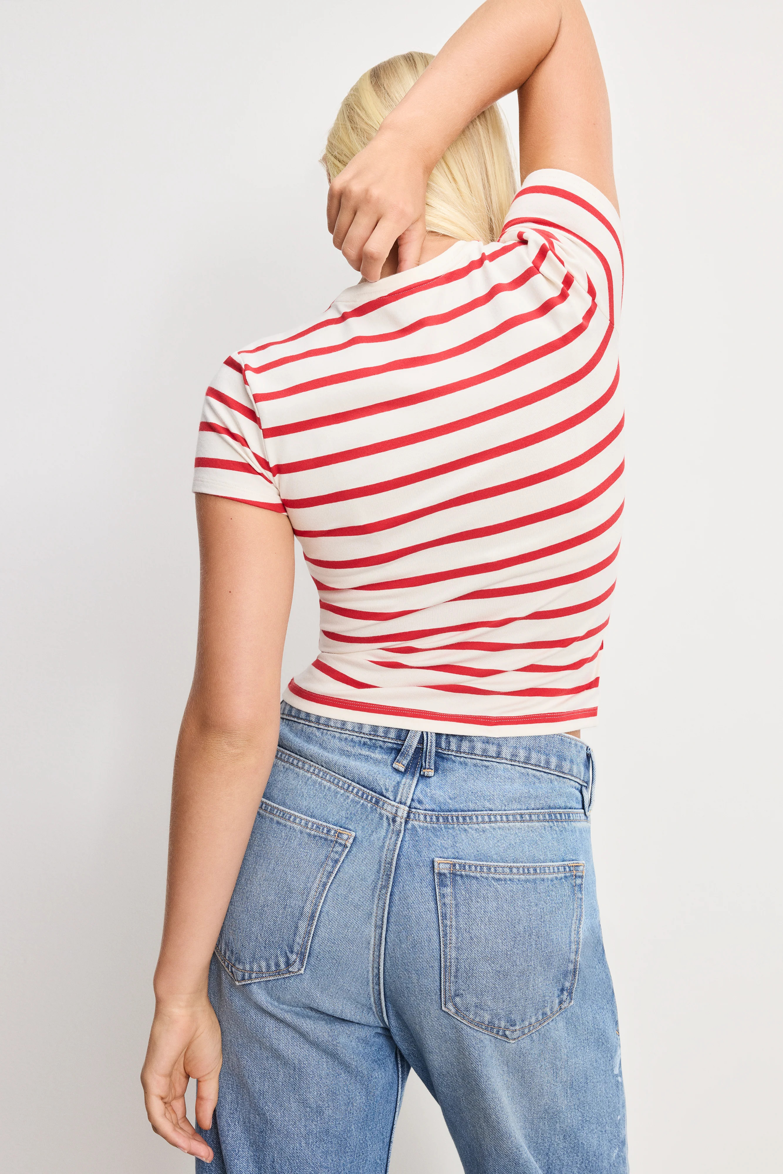 SUPER STRETCH BABY TEE | ECRU &amp; CHILI WIDE STRIPE - GOOD AMERICAN | Good American