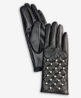 Imitation Pearl Embellished Quilted Gloves, Macy's Exclusive | Macy's