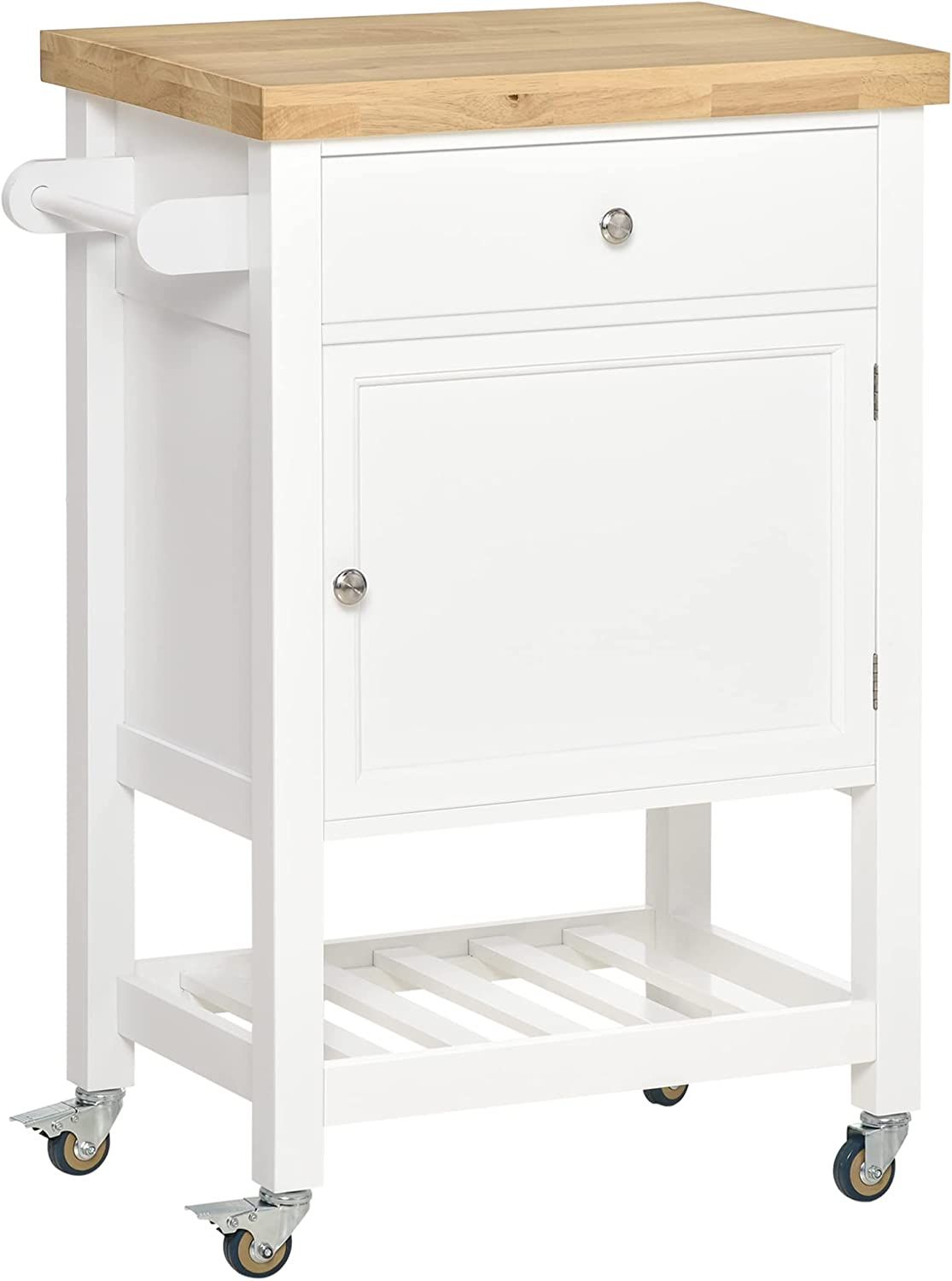 HOMCOM Utility Kitchen Cart, Rolling Kitchen Island with Smooth Rubberwood Top, Narrow Butcher Bl... | Amazon (US)