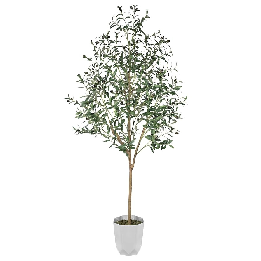 CQURE Faux Olive Tree 6ft, Fake Tall Olive Tree Artificial Plants with White Planter and Olive Br... | Amazon (US)