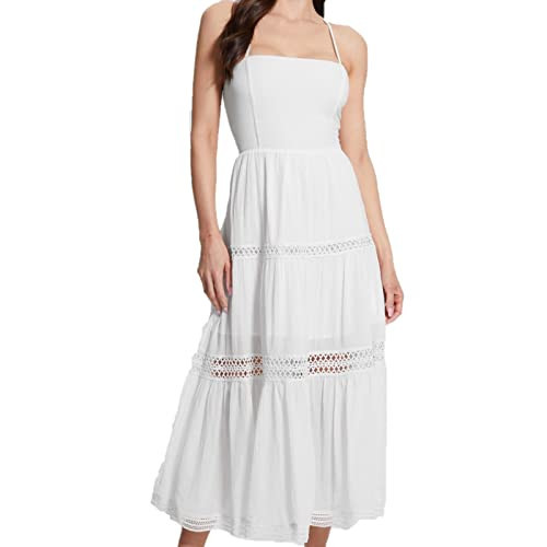 GUESS Women's Sleeveless Lace Up Long Safa Dress, Pure White | Amazon (US)